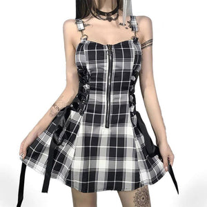 Midnight Frolic Grunge Plaid Dress