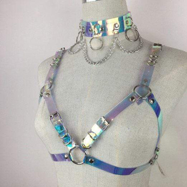 Holographic Choker Belt Harness