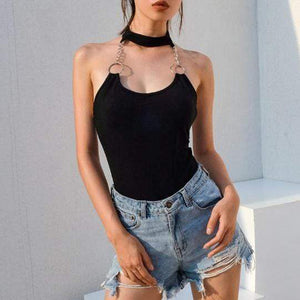 Gothic Sexy Off Shoulder Chain Bodysuit