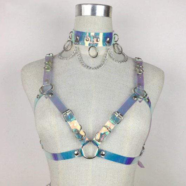 Holographic Choker Belt Harness