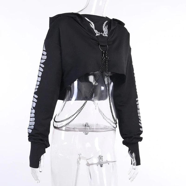 Reflective Cropped Chained Hoodie