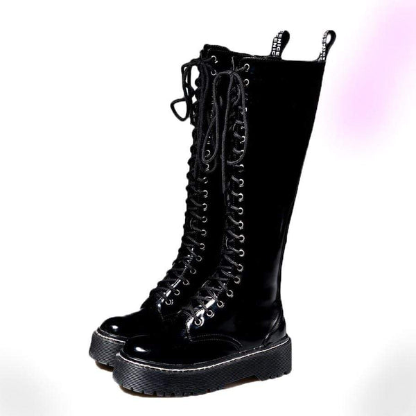 ELECTRA Black Lace Up Over The Knee Boots