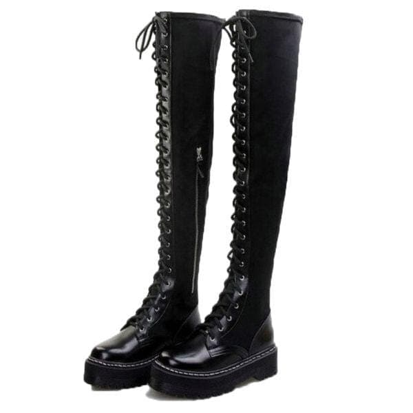 ELECTRA Black Lace Up Over The Knee Boots